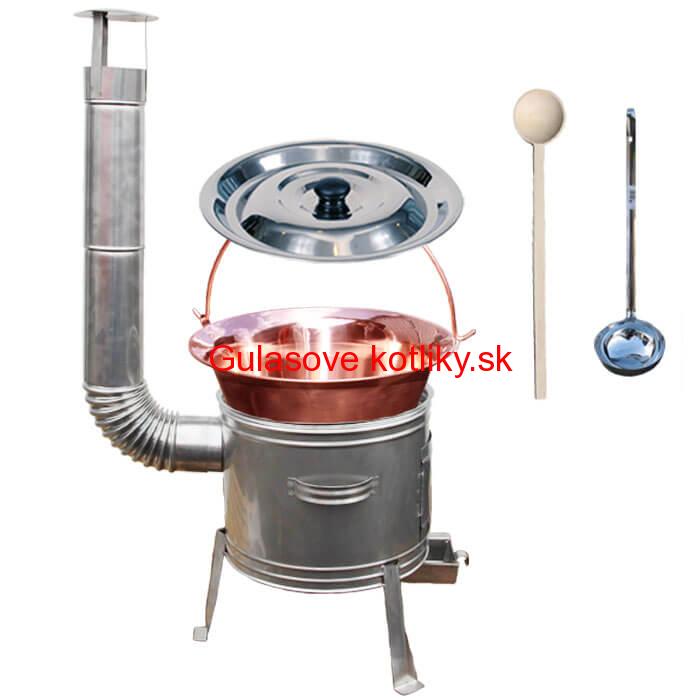 Medený kotlík 10 L (1,2 mm) + nerezová kotlina 31 cm + vareška a naberačka TOPLUX