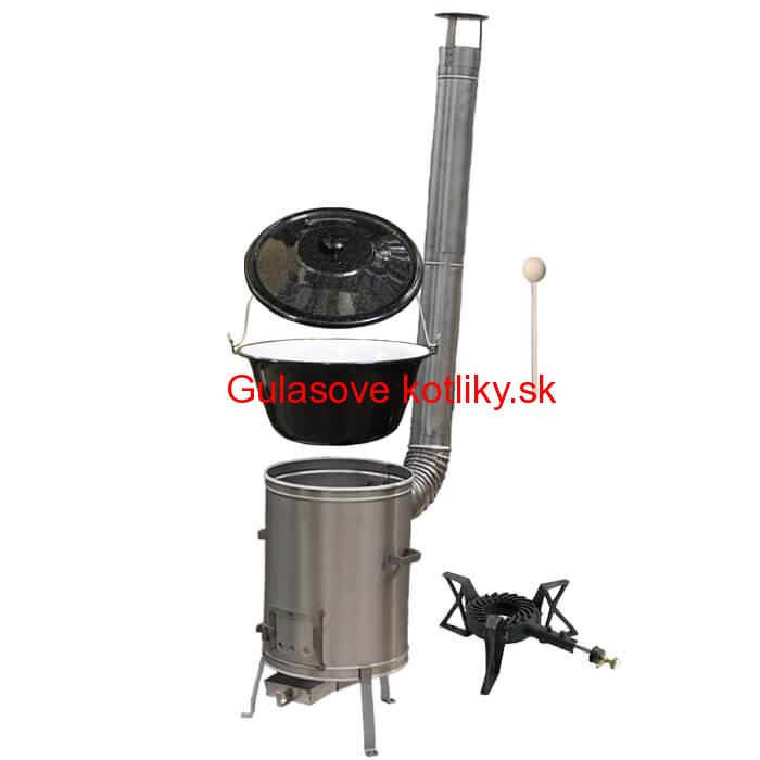 Smaltovaný kotlík 22 L (1,2 mm) + nerezová kotlina 42 cm + liatinový horák 7 kW, vareška LUX