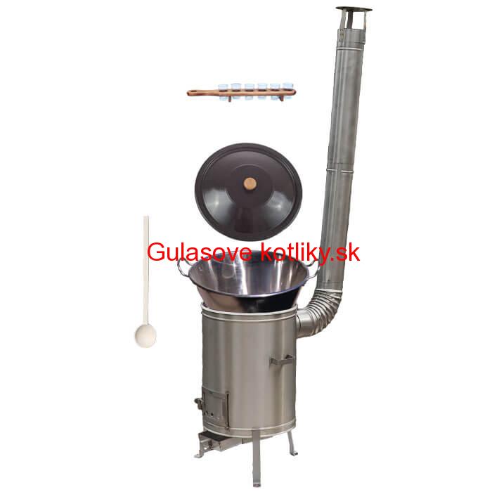 Zabíjačkový nerezový kotol 60 L + nerezová kotlina 53 cm + štamperlíky
