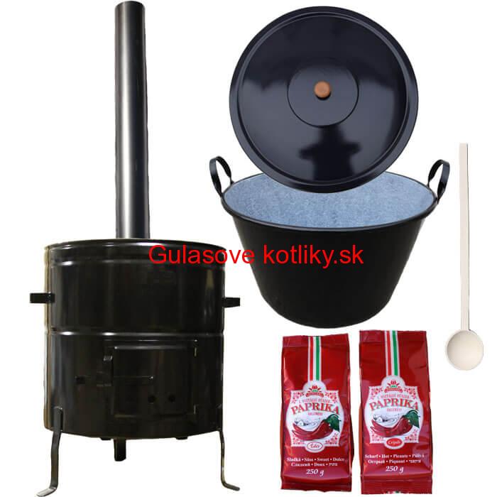 Smaltovaný kotlík na guláš 60 L (1,2 mm) s uškami + kovová kotlina 53 cm a maďarská paprika MAX PARTY