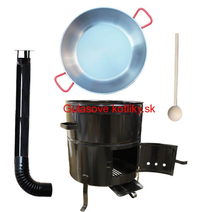Paella panvica WOK 55 cm + kovová kotlina 53 cm a vareška