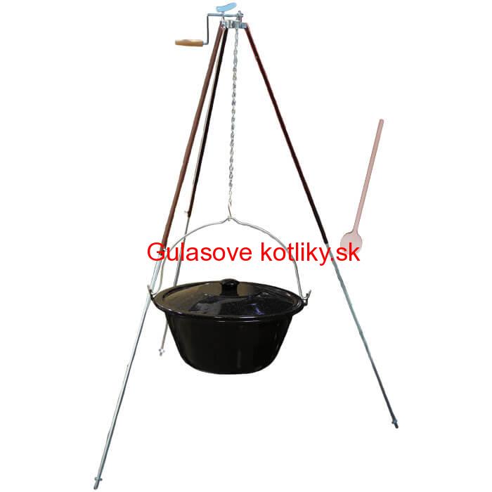 Smaltovaný kotlík 30 L (1,2 mm) + teleskopická trojnožka s poistnou kladkou + pokrievka