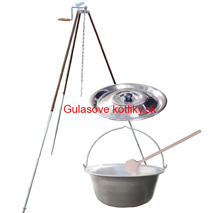 Nerezový kotlík 15 L (1,5 mm) + teleskopická trojnožka s poistnou kladkou + pokrievka