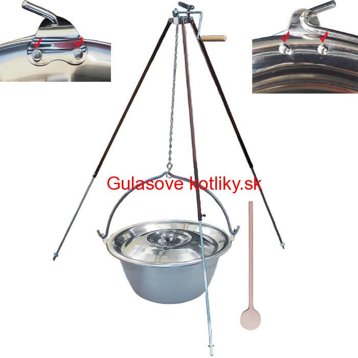 Antikorový kotlík 30 L (0,8 mm) s nitmi + teleskopická trojnožka s poistnou kladkou + pokrievka