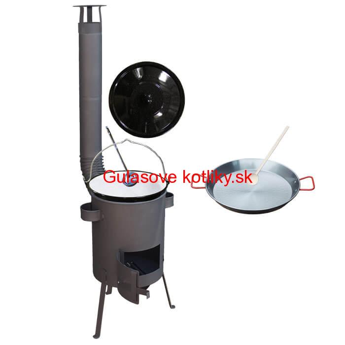 Smaltovaný kotlík 16 L + Paella oceľová panvica 42 cm + žiaruvzdorná kotlina 39 PLUS 600 s roštom na popol 4 mm