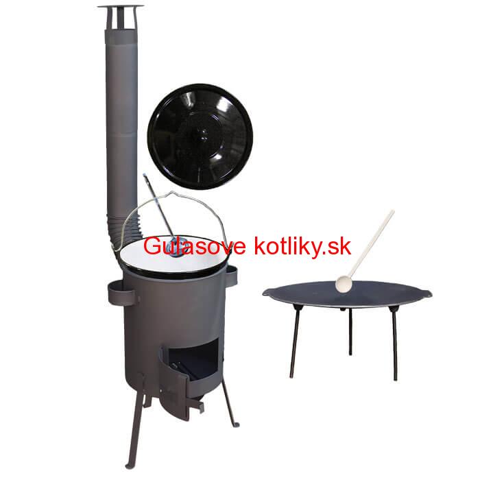 Smaltovaný kotlík 20 L + Liatinová panvica 45 cm + žiaruvzdorná kotlina 42 PLUS 600 s roštom na popol 4 mm