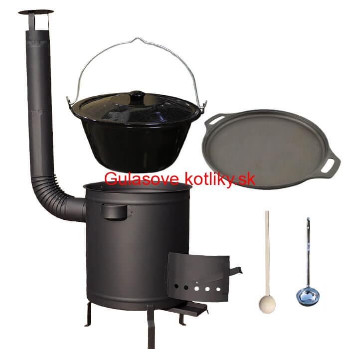 Smaltovaný kotlík 20 L (1,2 mm) + Liatinová panvica 43 cm + hrubostenná (1,5 mm) a žiaruvzdorná kotlina 42 PLUS 600