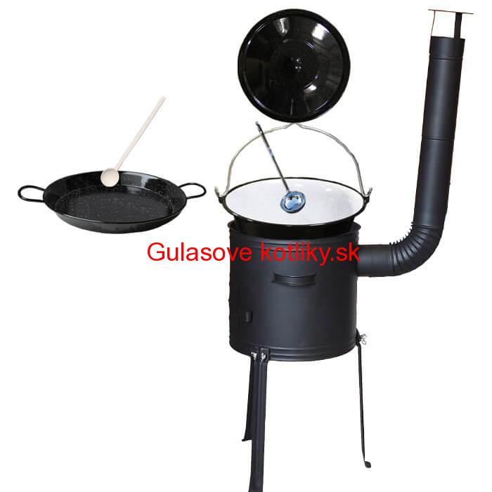 Smaltovaný kotlík 13 L (1,2 mm) + Paella panvica 38 cm + kotlina s vysokými nožičkami 36 cm, žiaruvzdorná farba Plus 700