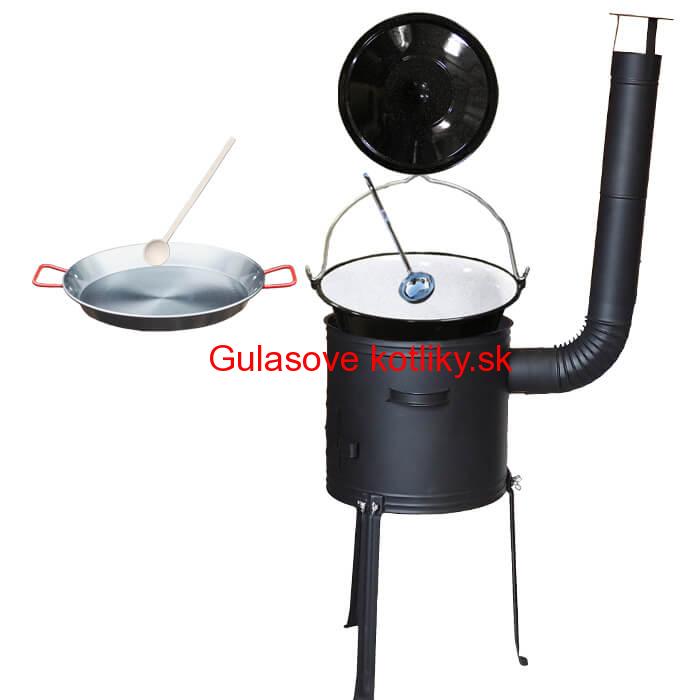 Smaltovaný kotlík 13 L (1,2 mm) + Paella panvica 38 cm + kotlina s vysokými nožičkami 36 cm, žiaruvzdorná farba Plus 700