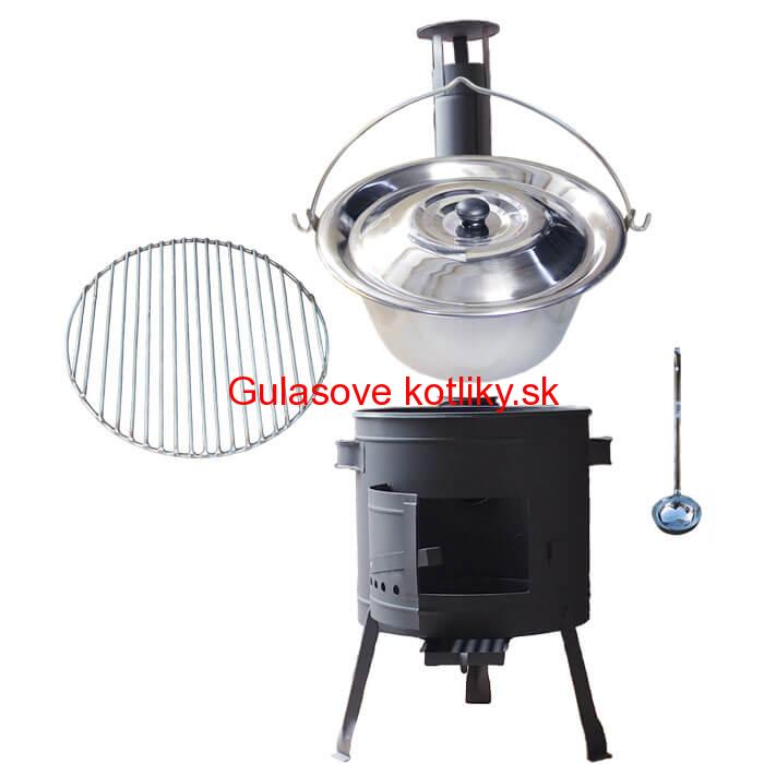 Nerezový kotlík 22 L (0,8 mm) INOX + Nerezový rošt 45 cm + nízka žiaruvzdorná kotlina 42 cm PLUS 600