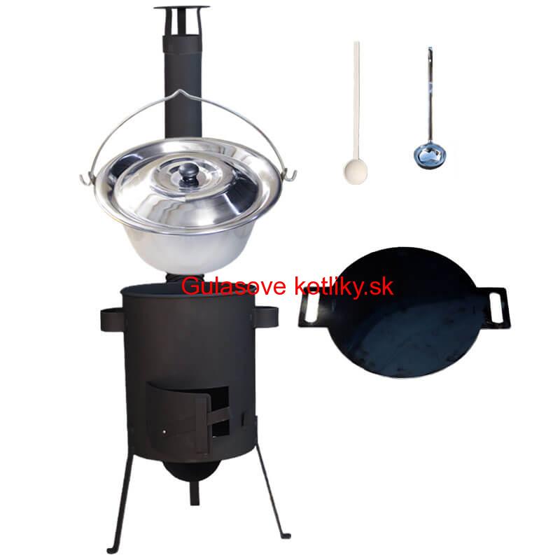 Nerezový kotlík 15 L (1,2 mm) + železná panvica 38 cm UNI + kotlina 36 cm PLUS 600 4 MM