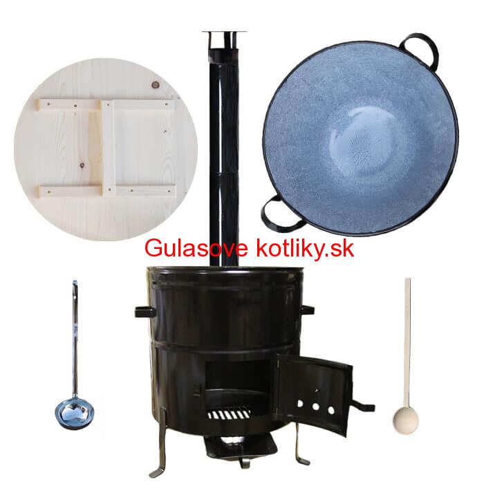 Smaltovaný kotol 100 L + kovová kotlina 60 cm + vareška a naberačka BIG PARTY