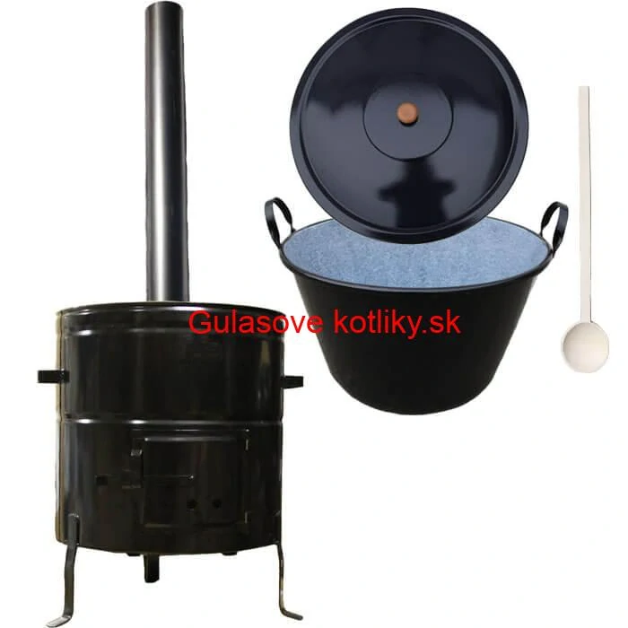 Zabíjačkový smaltovaný kotol 70 L + kovová kotlina 56 cm + dymovod