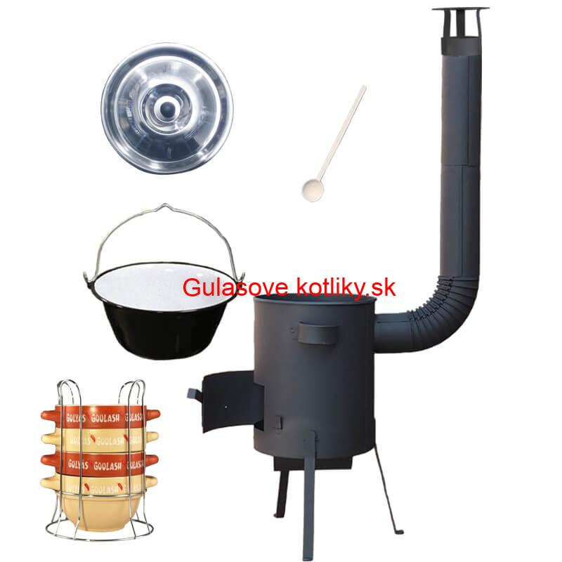 Smaltovaný kotlík 22 L (1,2 mm) + misky na guláš 4 ks + žiaruvzdorná kotlina 42 PLUS 600 4 MM