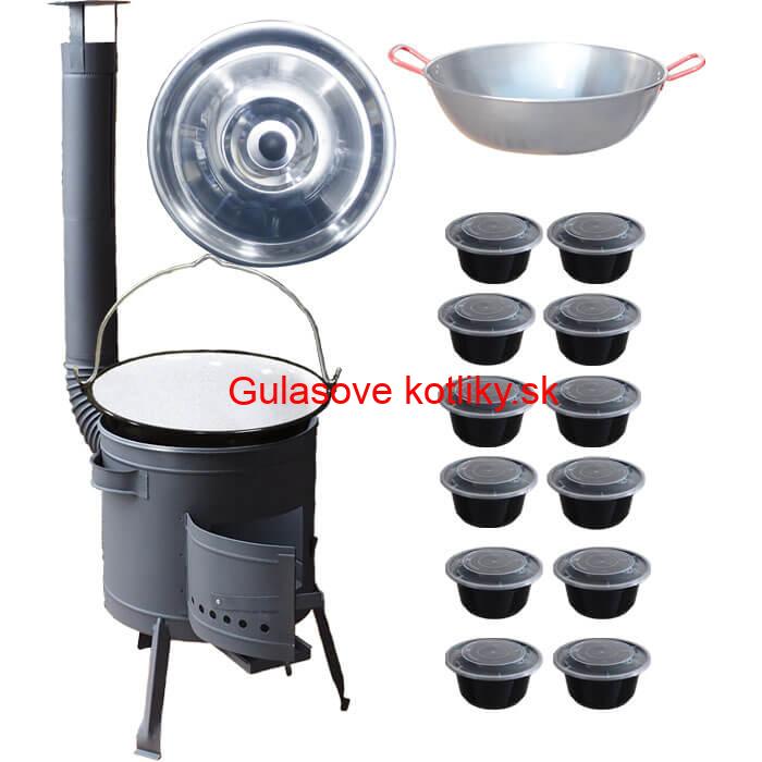 Smaltovaný kotlík 22 L + Panvica PAELLA (WOK) 45 cm + misky 12 ks + nízka kotlina 42 PLUS 600