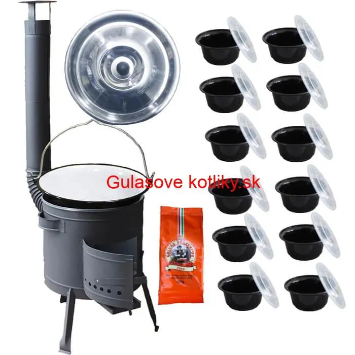 Smaltovaný kotlík 22 L (1,2 mm) + hrubostenná (1,5 mm) žiaruvzdorná kotlina BALKY STRONG 42 PLUS 600 + misky 12 ks + paprikové korenie na guláš 100 g