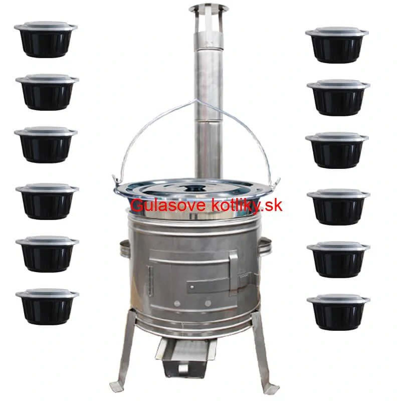 Nerezový kotlík 22 L (0,8 mm) INOX + Nerezová kotlina 42 INOX + misky 12 ks