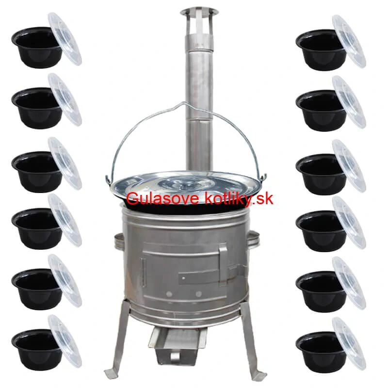 Smaltovaný kotlík 25 L + Nerezová kotlina 42 INOX + misky 12 ks