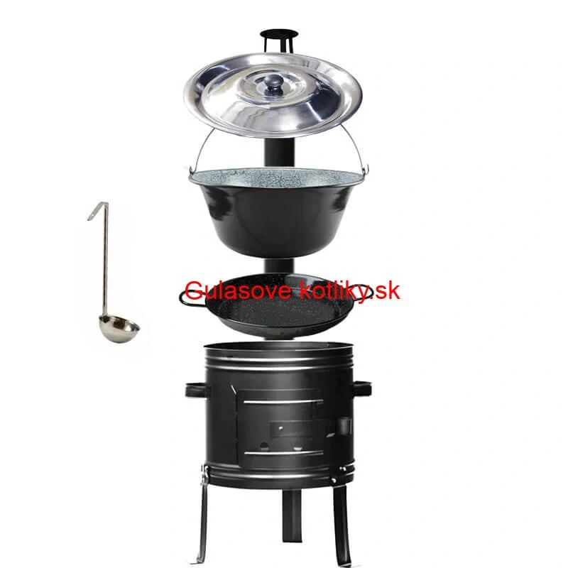 Smaltovaný kotlík 22 L + kovová kotlina + smaltovaná panvica 46 cm Paella