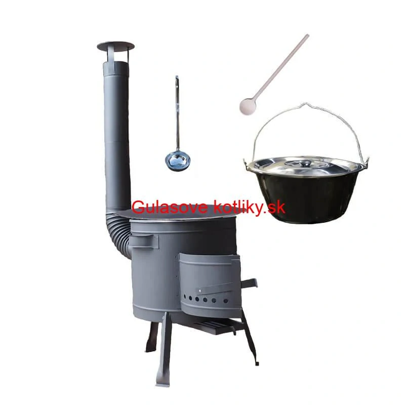 Smaltovaný kotlík 30 L + liatinová panvica 45 cm + nízka žiaruvzdorná kotlina 42 cm PLUS 600