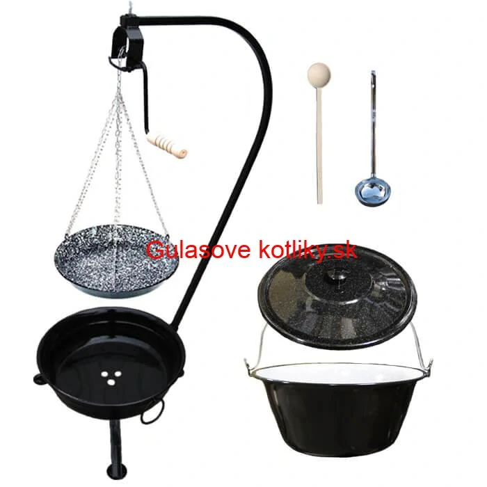 Smaltovaný kotlík 16 L (1,2 mm) + smaltovaná panvica + prenosné ohnisko