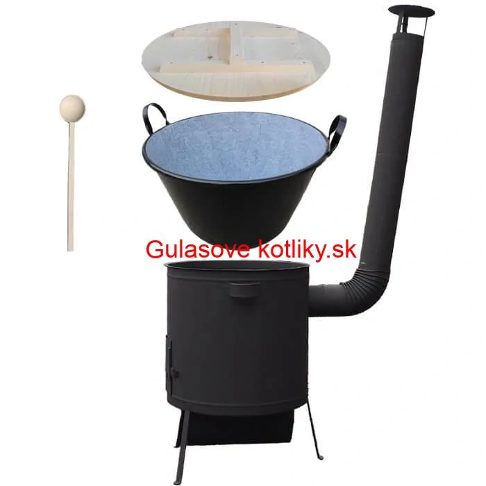 Zabíjačkový smaltovaný kotol 100 L, žiaruvzdorná kotlina 42 PLUS 600 4 MM, drevená pokrievka + vareška