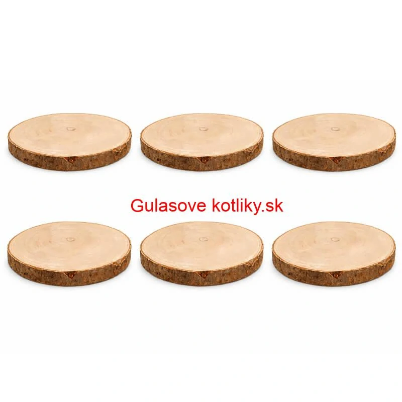 Súprava 6 drevených podnosov z prírodného plátku dreva s kôrou Ø 20–24 cm