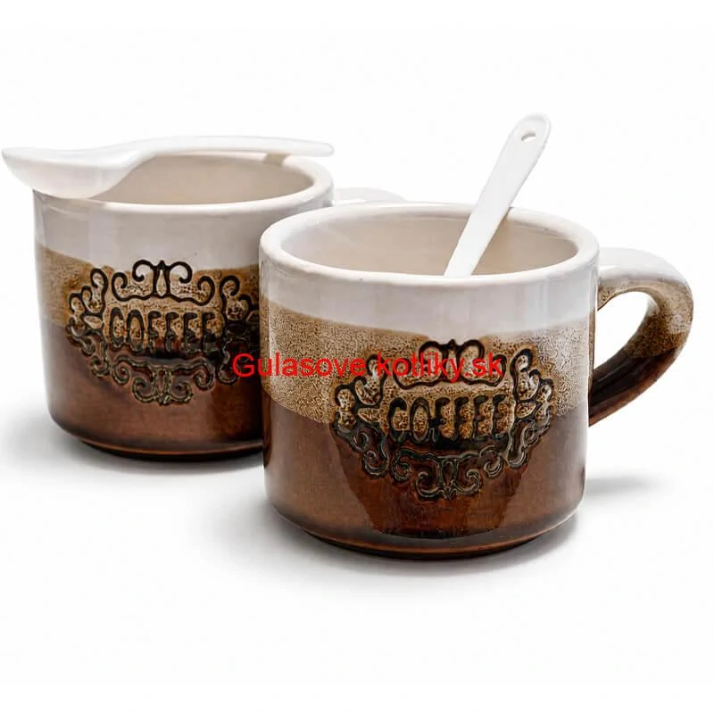 Keramické poháre na kávu 150 ml COFFEE s lyžičkami 2 ks