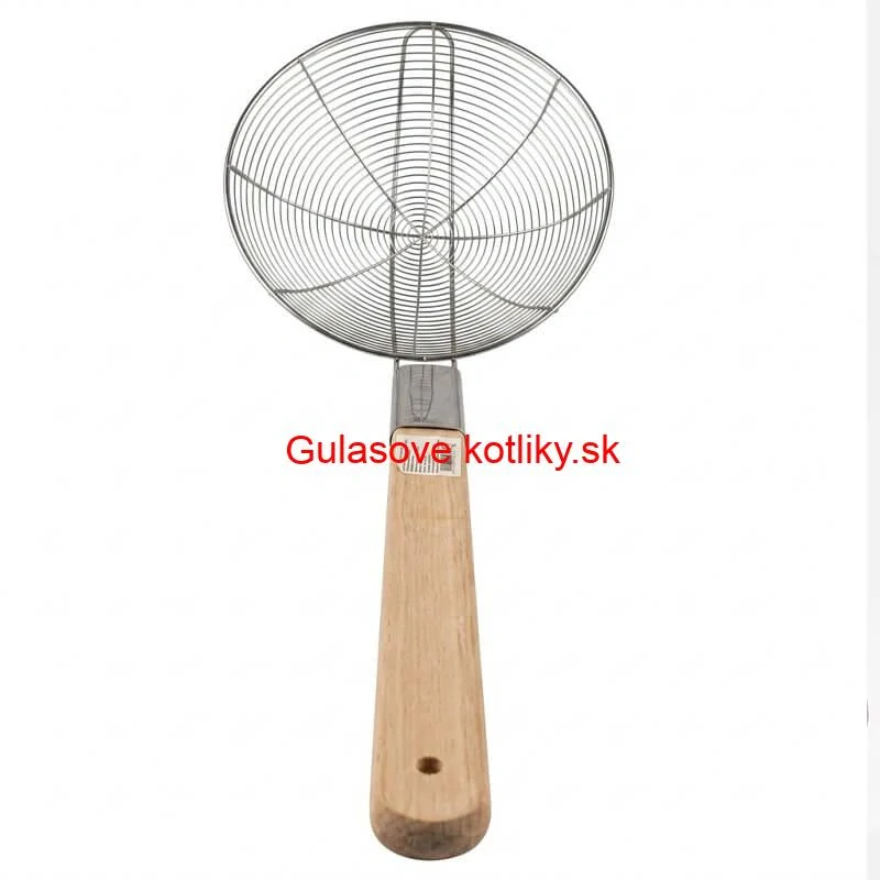 Veľké nerezové sitko 22,5 cm s drevenou rukoväťou – dĺžka 56,5 cm