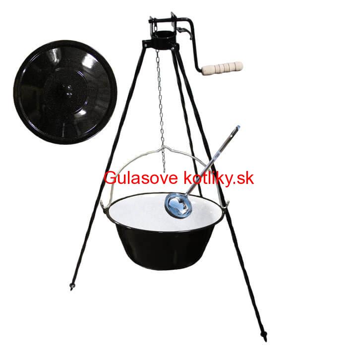 Smaltovaný kotlík 10 L + pokrievka + stojan s kladkou VAR