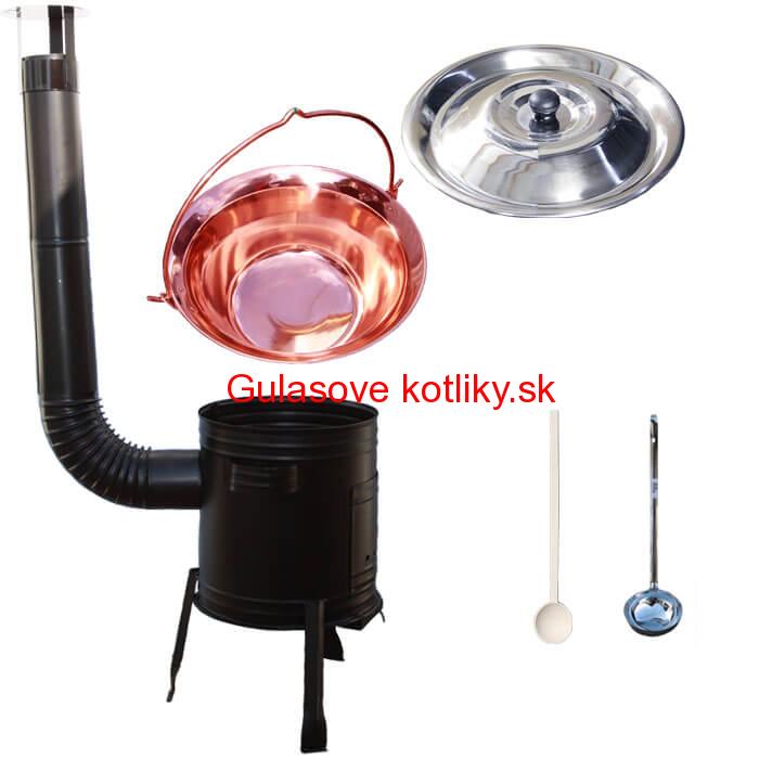 Medený kotlík 14 L (1,2 mm) + kovová kotlina 36 CLASSIC (KOV) + vareška a naberačka PARTY