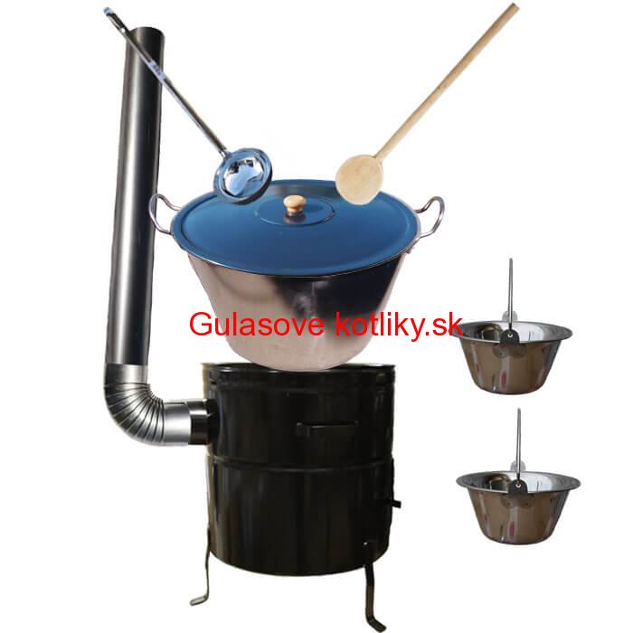 Zabíjačkový nerezový kotol 80 L, kovová kotlina 58 cm, smaltovaná pokrievka + 2 servírovacie antikorové kotlíky zdarma