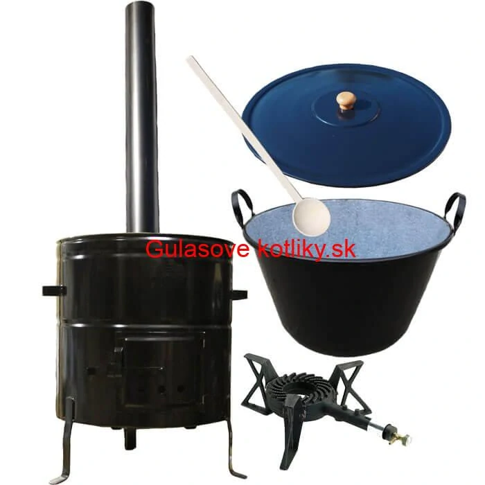 Zabíjačkový smaltovaný kotol 50 L + kovová kotlina 50 cm + horák 7 kW + dymovod