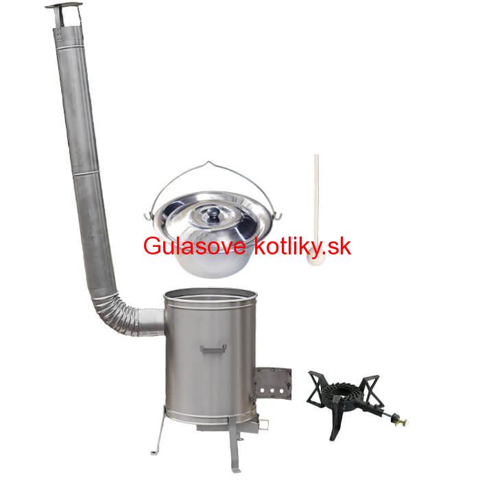 Antikorový kotlík 10 L (1,2 mm) + nerezová kotlina 36 cm + liatinový horák 7 kW, vareška LUX
