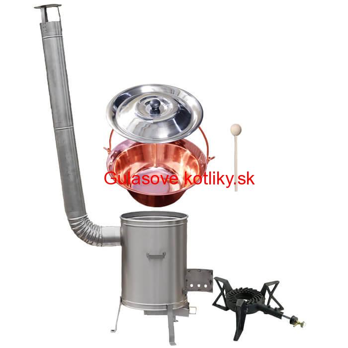 Medený kotlík 20 L (1,2 mm) + nerezová kotlina 42 cm + liatinový horák 7 kW, vareška LUX