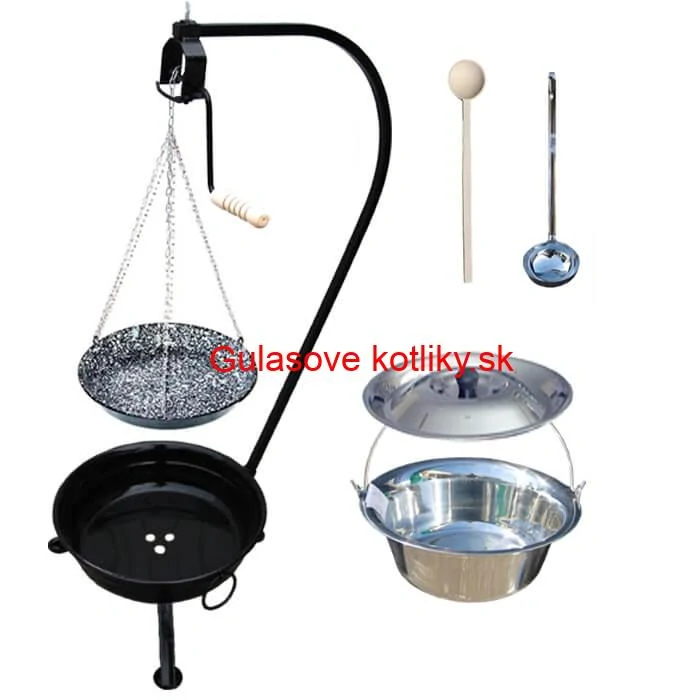 Nerezový kotlík 20 L (0,8 mm) INOX + smaltovaná panvica + ohnisko so stojanom a s poistnou kladkou VAR