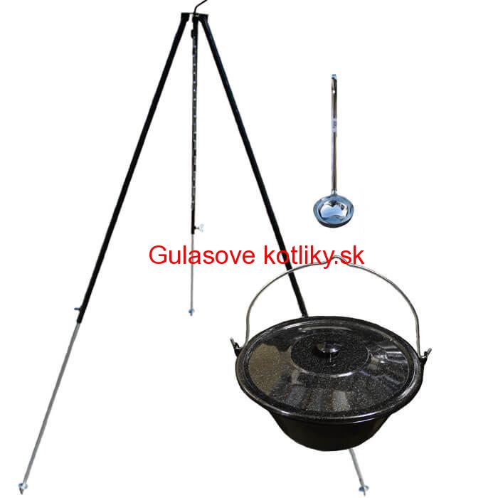 Smaltovaný kotlík 30 L + pokrievka + teleskopická trojnožka 1,40 m