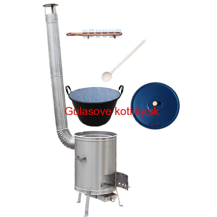 Zabíjačkový smaltovaný kotol 80 L + nerezová kotlina 56 cm + štamperlíky