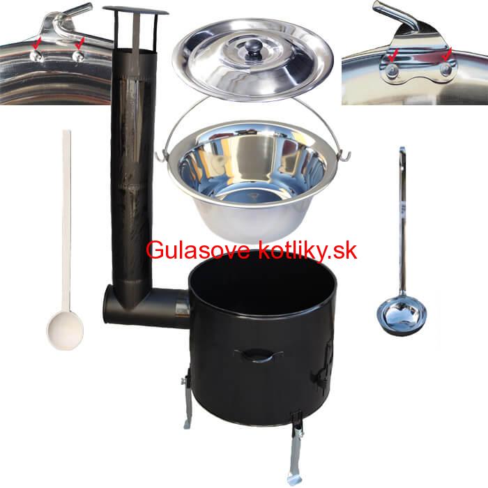 Antikorový kotlík 20 L (0,8 mm) zosilnený s nitmi + smaltovaná kotlina 42 cm + vareška a naberačka Easy party