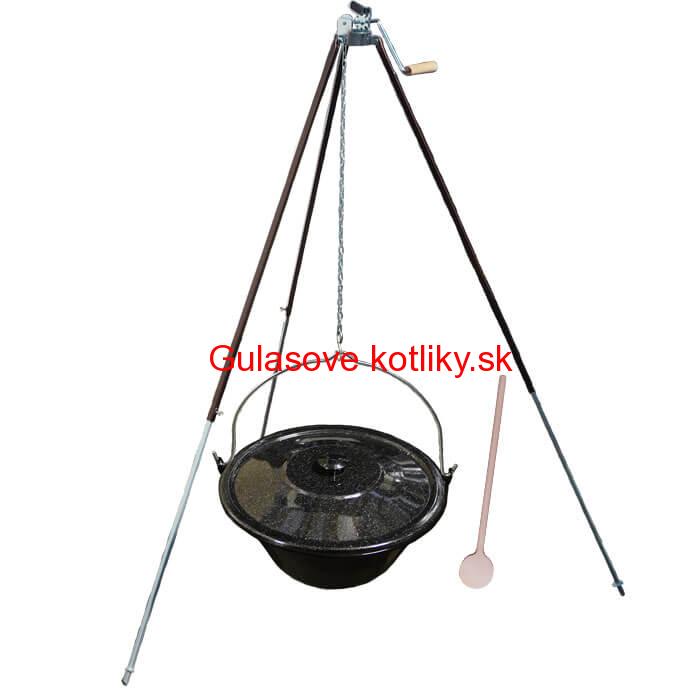 Smaltovaný kotlík 30 L (1,2 mm) + teleskopická trojnožka s poistnou kladkou + pokrievka