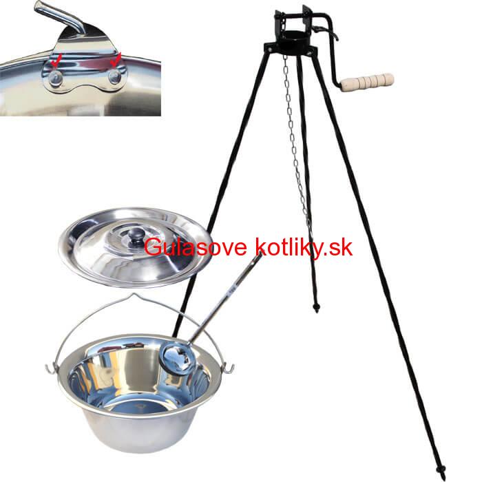 Antikorový kotlík 15 L (0,8 mm) s nitmi + stojan s kladkou VAR