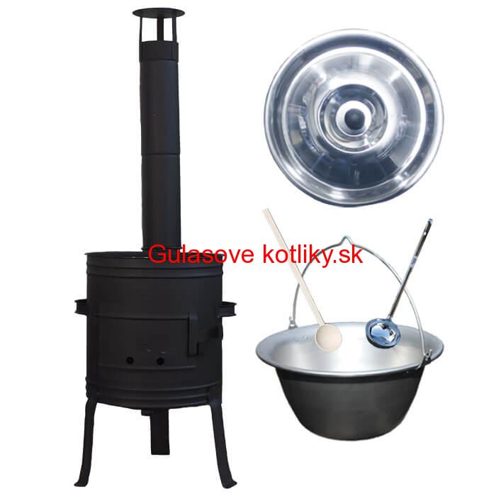 Nerezový kotlík 10 L (1,5 mm) + nízka žiaruvzdorná kotlina 33 cm PLUS 700 + vareška a naberačka