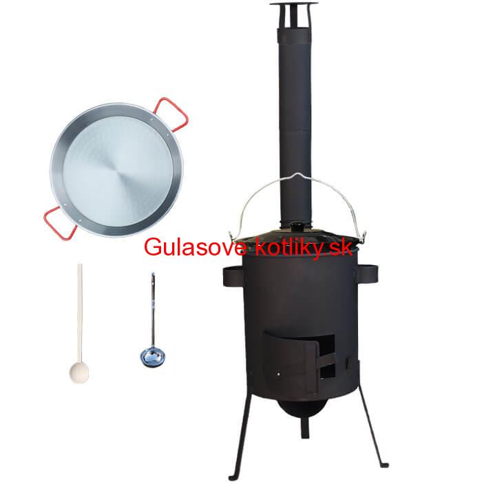 Smaltovaný kotlík 16 L + Paella oceľová panvica 42 cm + žiaruvzdorná kotlina 39 PLUS 600 s roštom na popol 4 mm