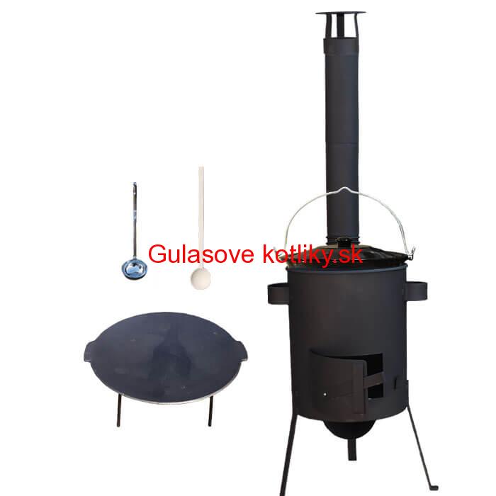 Smaltovaný kotlík 20 L + Liatinová panvica 45 cm + žiaruvzdorná kotlina 42 PLUS 600 s roštom na popol 4 mm