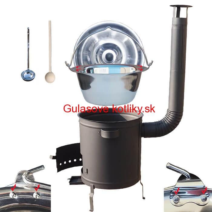 Nerezový kotlík 15 L (0,8 mm) zosilnený s nitmi + hrubostenná (1,5 mm) žiaruvzdorná kotlina 36 PLUS 600