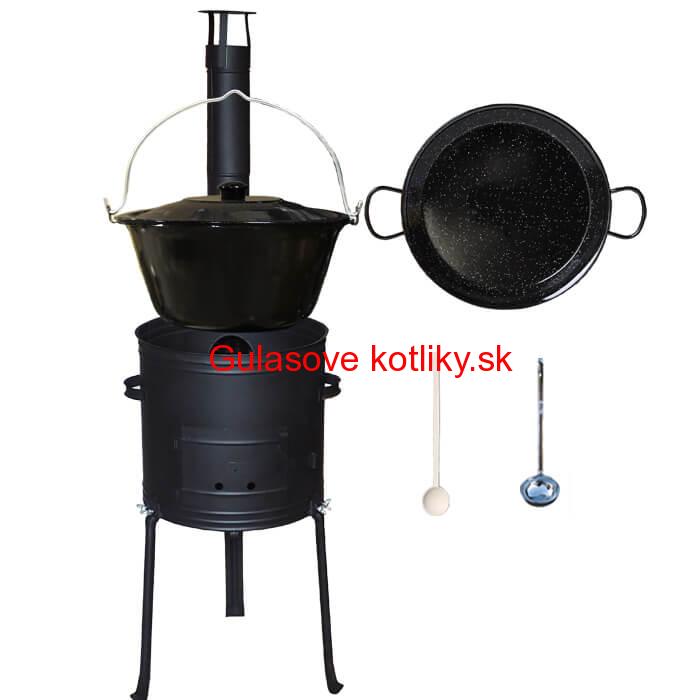 Smaltovaný kotlík 13 L (1,2 mm) + Paella panvica 38 cm + kotlina s vysokými nožičkami 36 cm, žiaruvzdorná farba Plus 700