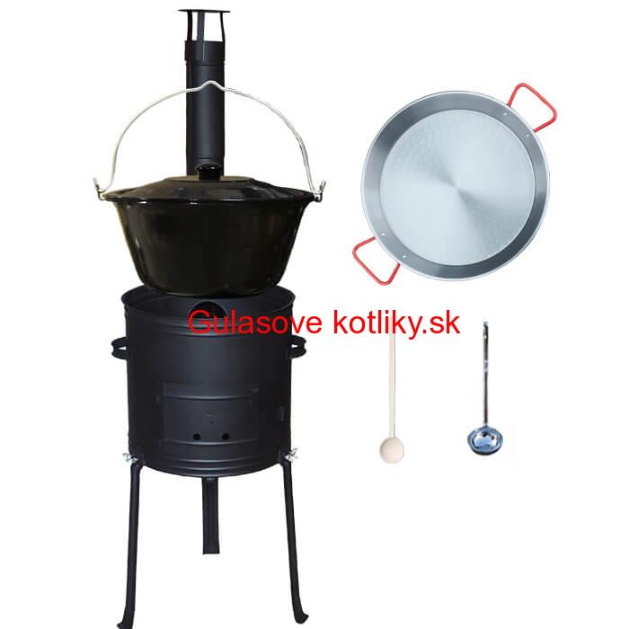 Smaltovaný kotlík 13 L (1,2 mm) + Paella panvica 38 cm + kotlina s vysokými nožičkami 36 cm, žiaruvzdorná farba Plus 700