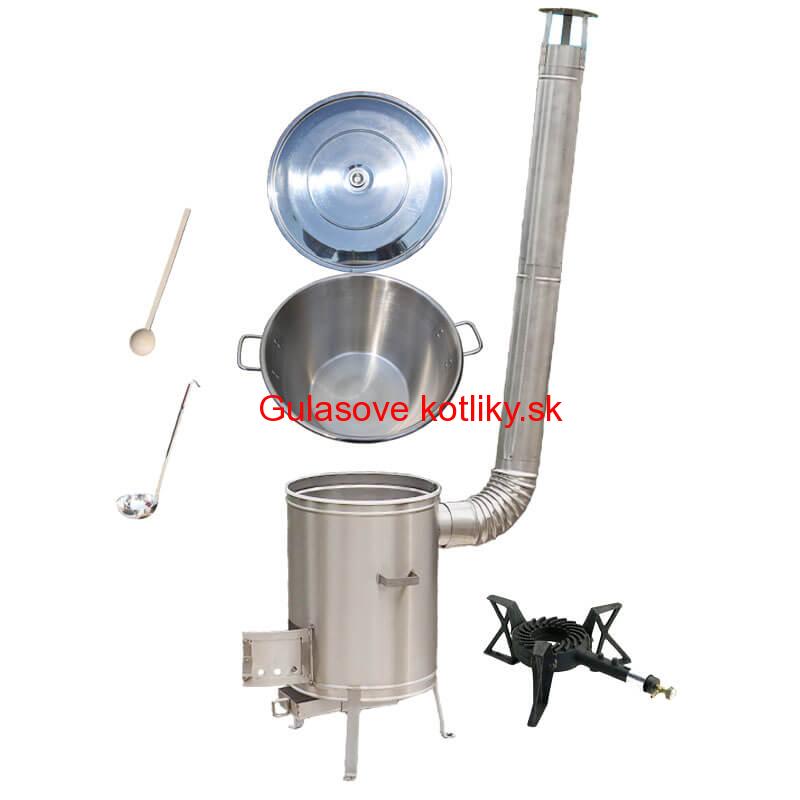 Nerezový kotol 70 L + nerezová kotlina 56 cm LUX + liatinový horák 7 kW BIG PARTY