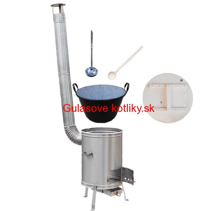 Zabíjačkový smaltovaný kotol 100 L + nerezová kotlina 60 cm + vareška a naberačka