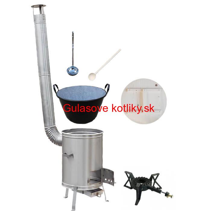 Zabíjačkový smaltovaný kotol 100 L + nerezová kotlina 60 cm + horák 7 kW + vareška a naberačka